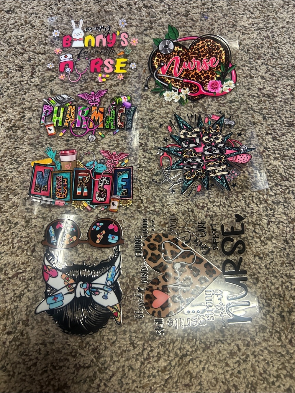 Dtf cup wraps - Nurse Sticker Pack - Colorful Leopard & Pink Designs